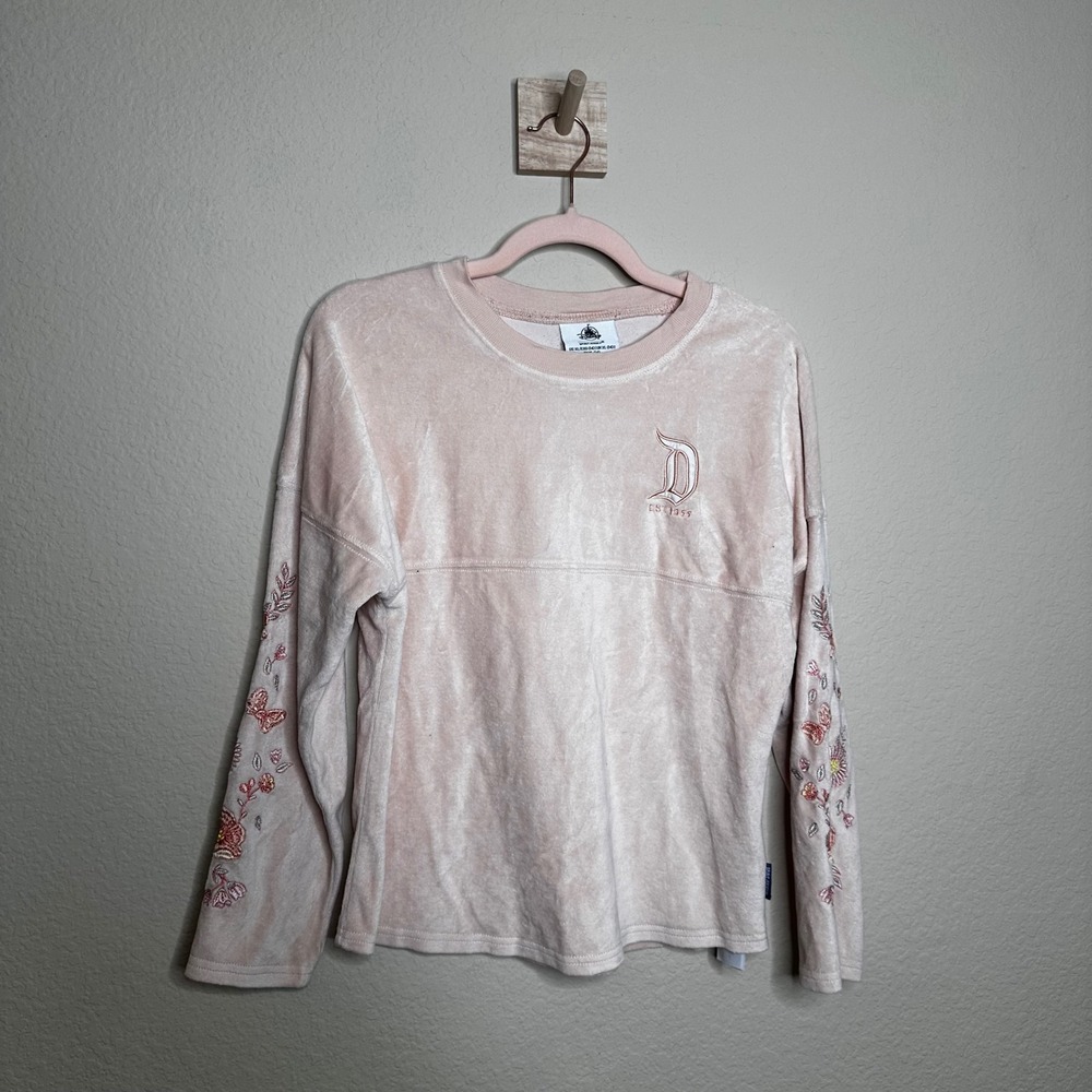 Disney Spirit Jersey Disneyland Resort Pink Velour Floral Embroidered Kids XL